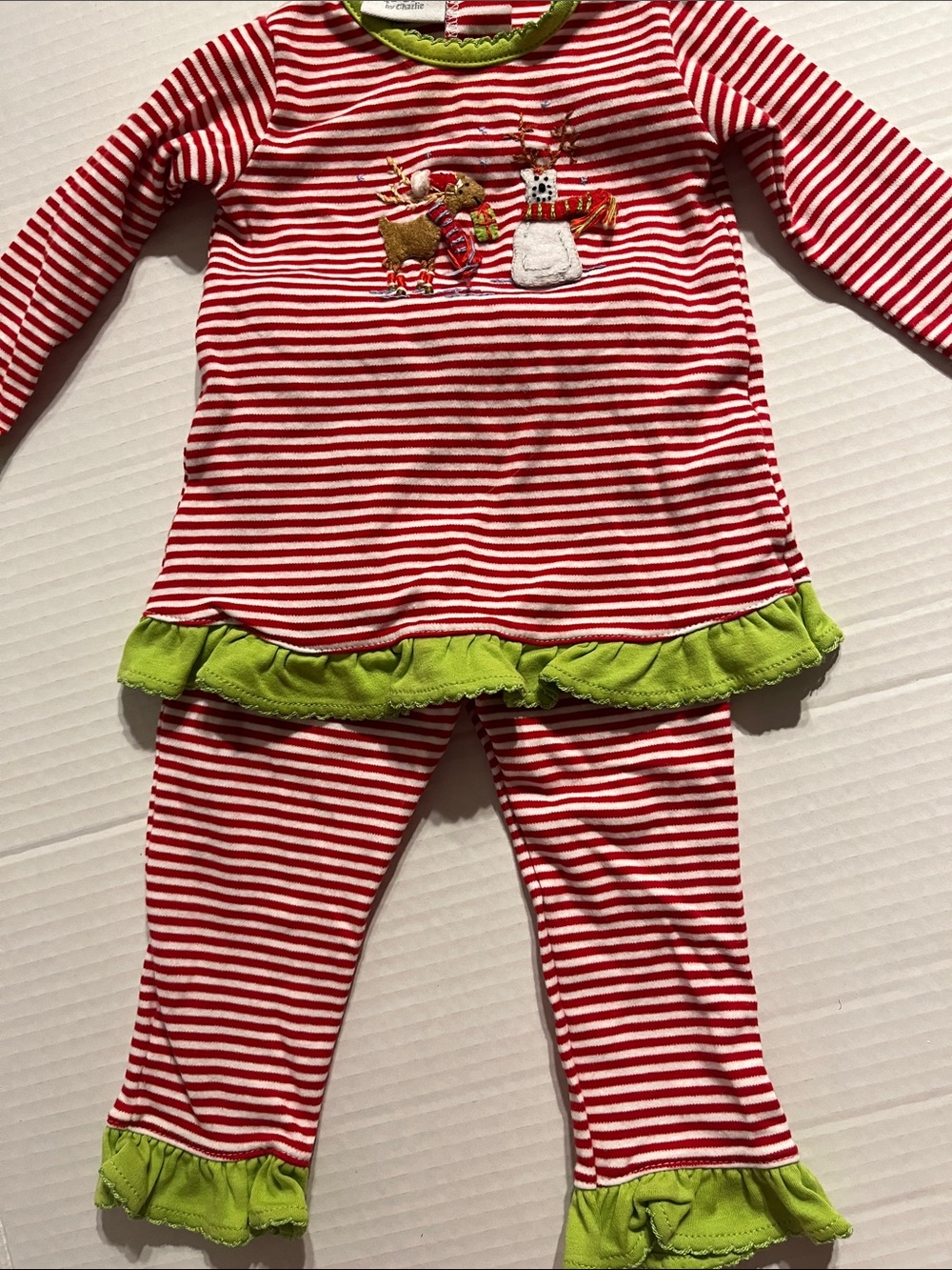 Sqiggles by Charlie Red & White Stripe Girls 2pc Outfit with handmade appliqué